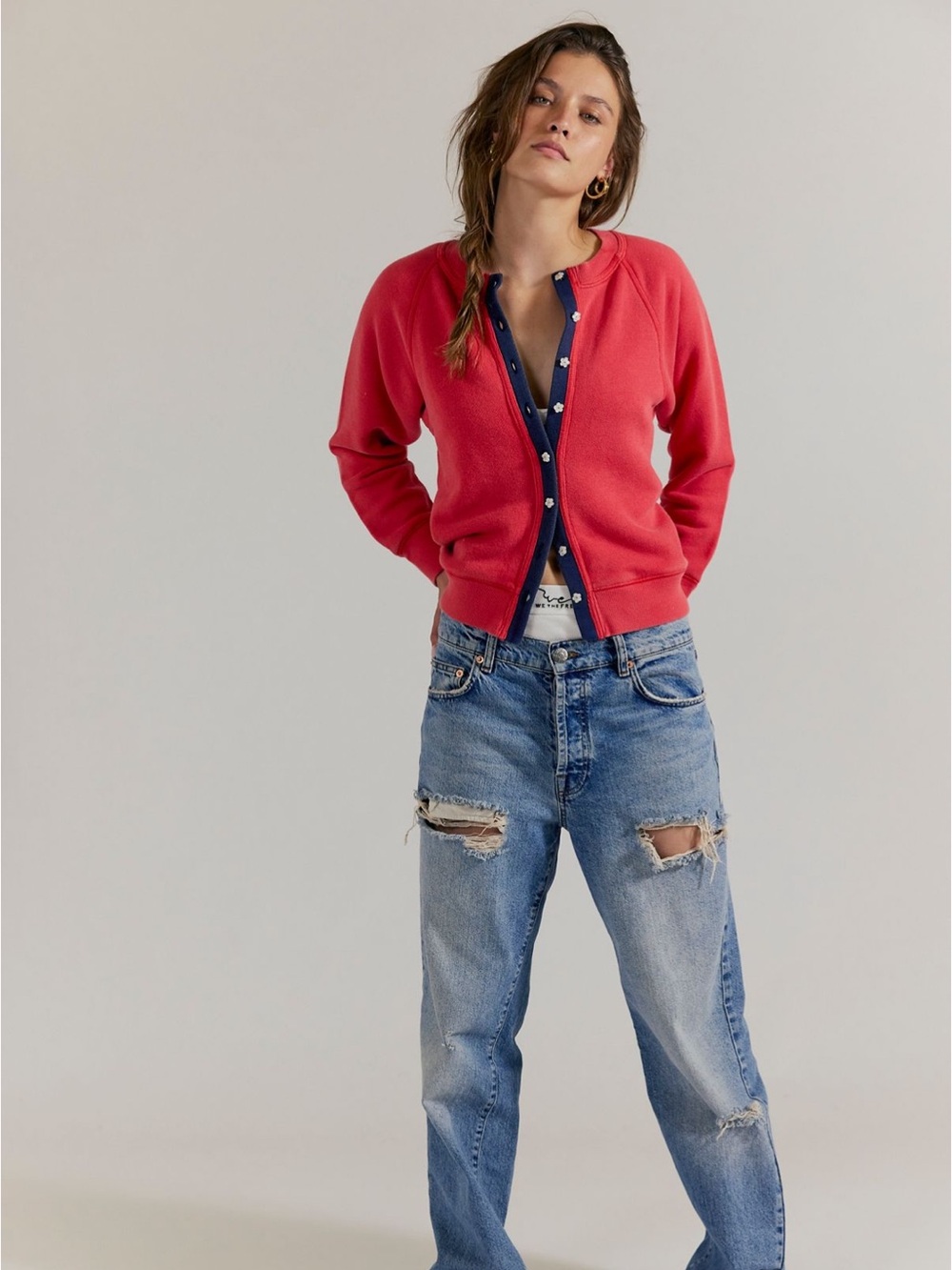 Free People Red Cardigan Sweater size XS